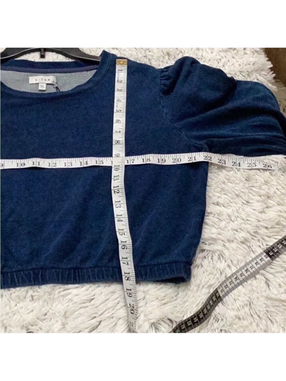 K/lab dark wash great stretch denim look cropped Crewneck top XL - Picture 5 of 11